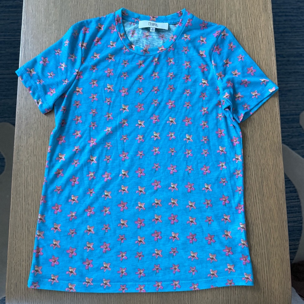 PRABAL GURUNG Blue Floral Grid T Shirt
